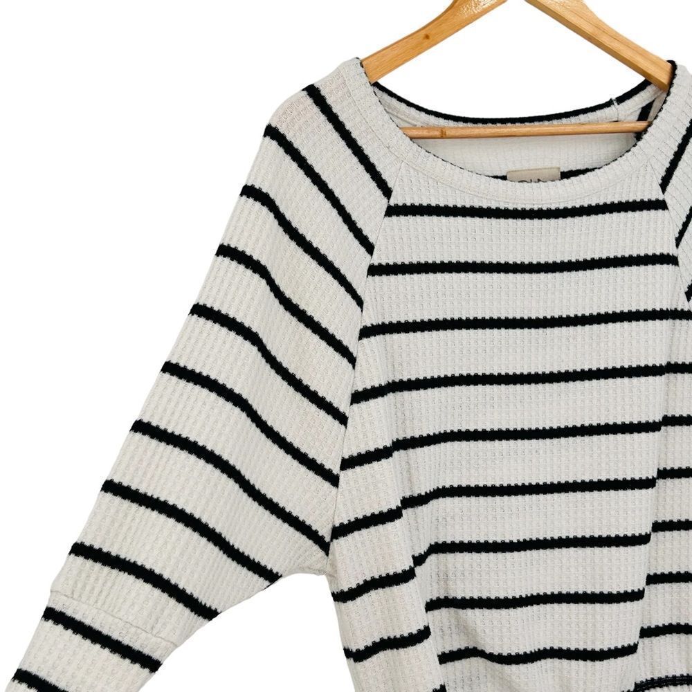 Chaser off white and black stripe waffle slouchy top with drawstring size small - Picture 2 of 6